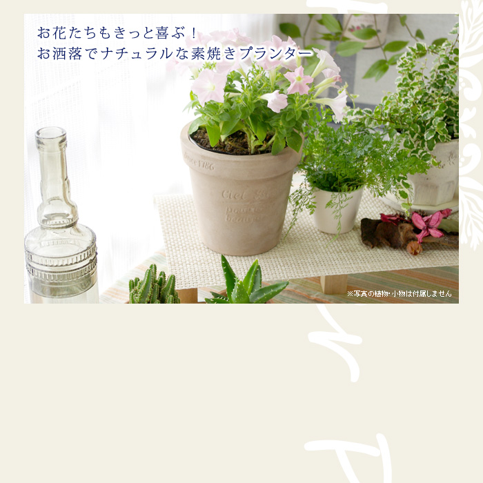 お花たちもきっと喜ぶ。お洒落でナチュラルな素焼きプランター(植木鉢)