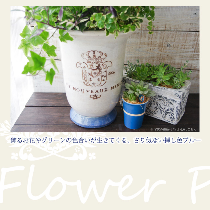 飾るお花やグリーンの色合いが生きてくる、さり気ない挿し色ブルー