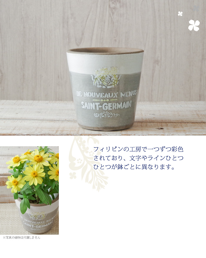 フィリピンの工房で一つずつ彩色されており、文字やラインひとつひとつが鉢ごとに異なります。