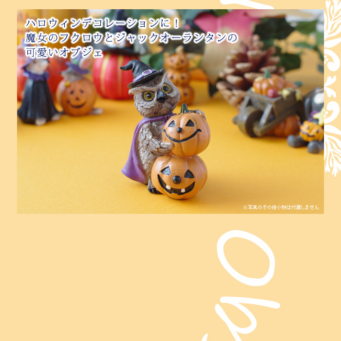 ハロウィンデコレーションに!魔女のフクロウとジャックオーランタンの可愛いオブジェ