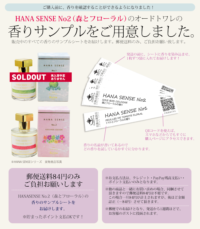 香りのお試しサンプル Hana Senseシリーズのオードトワレ 香水 のサンプルシート 花飾る雑貨店 Green Shop 本店
